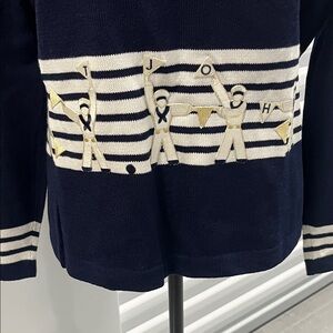 Navy V-Neck Sweater with Striped Detail Vintage St. John collection